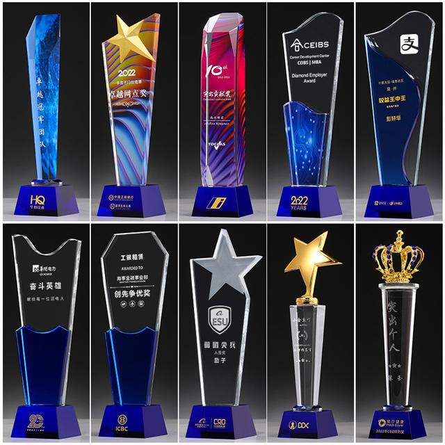 Custom Brand Name Diamond Top Sports Events Outstanding Employees Sublimation 3D K9 Crystal Trophy Award For Vip Souvenir Gifts