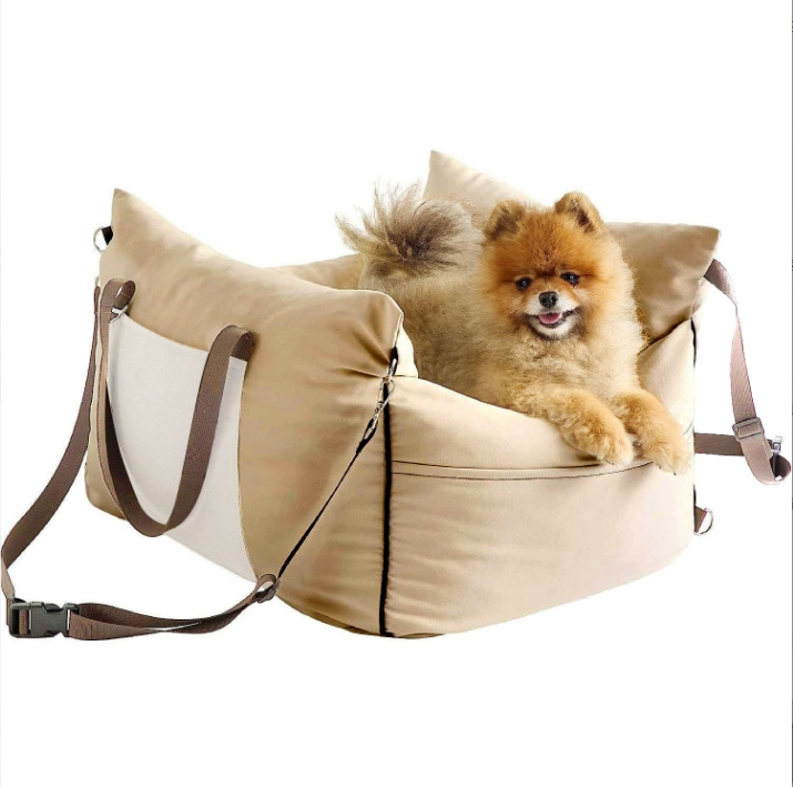 Small Dog Car Seat Cover Pet Backseat Covers For Small Dogs Sherpa Dog Booster Seat with Storage Pockets Clip-On Safety Leash