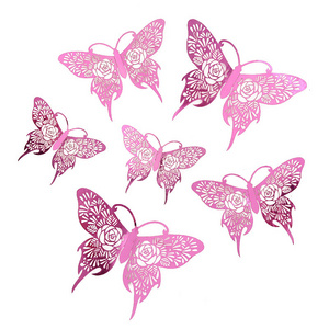 Brilliant Pink Hollow Butterfly Sticker Customized 3D Butterfly Decoration Wedding Party Bouquet Birthday Home Wall Sticker