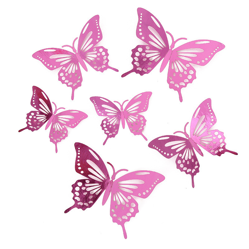 Brilliant Pink Hollow Butterfly Sticker Customized 3D Butterfly Decoration Wedding Party Bouquet Birthday Home Wall Sticker