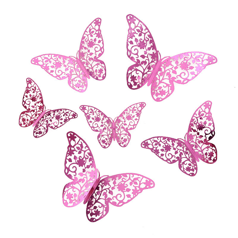 Brilliant Pink Hollow Butterfly Sticker Customized 3D Butterfly Decoration Wedding Party Bouquet Birthday Home Wall Sticker