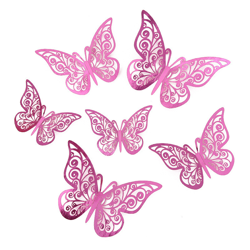 Brilliant Pink Hollow Butterfly Sticker Customized 3D Butterfly Decoration Wedding Party Bouquet Birthday Home Wall Sticker