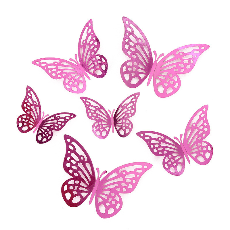 Brilliant Pink Hollow Butterfly Sticker Customized 3D Butterfly Decoration Wedding Party Bouquet Birthday Home Wall Sticker