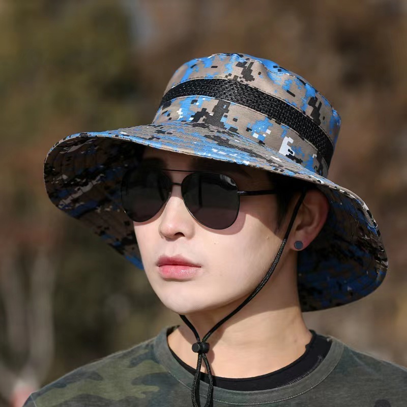 Summer Men's and women's camo Fisherman hat Sun protection Outdoor trekking fishing hat Jungle breathable camo basin hat