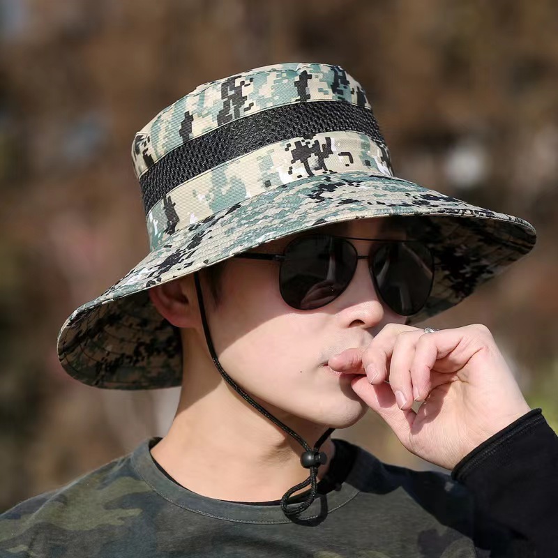 Summer Men's and women's camo Fisherman hat Sun protection Outdoor trekking fishing hat Jungle breathable camo basin hat