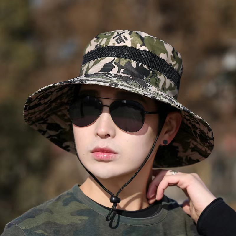 Summer Men's and women's camo Fisherman hat Sun protection Outdoor trekking fishing hat Jungle breathable camo basin hat