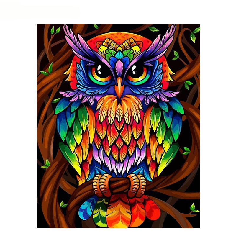 CHENISTORY Owl animals DIY Acrylic oil Painting By Numbers for kids adults Painting canvas diy Picture for living room wall art