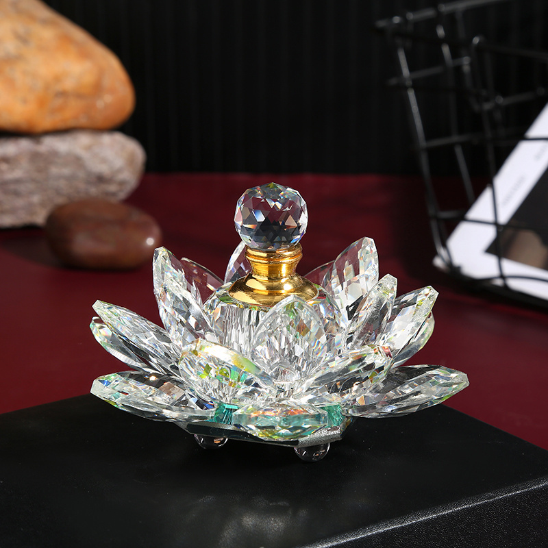 CJ-Luxury Design Cutting Crystal Lotus Flower Design Attar Essential Oil Perfume Bottle