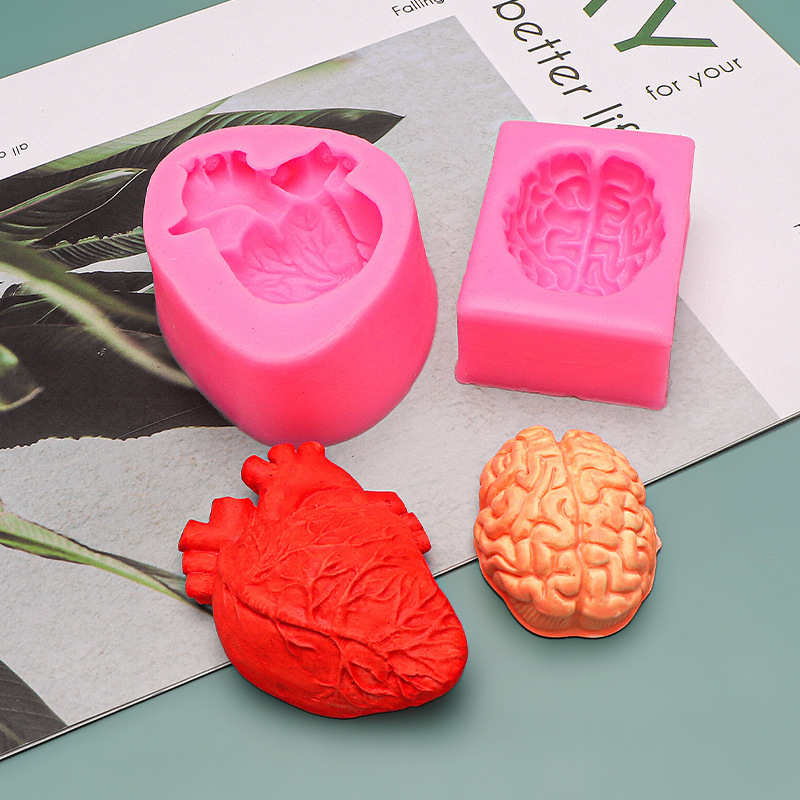 Brain Heart Human Organ Mold Aromatherapy Plaster Candle ornament Halloween series fondant silicone mold