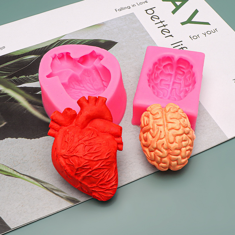 Brain Heart Human Organ Mold Aromatherapy Plaster Candle ornament Halloween series fondant silicone mold