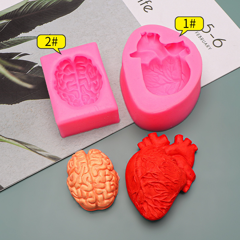 Brain Heart Human Organ Mold Aromatherapy Plaster Candle ornament Halloween series fondant silicone mold