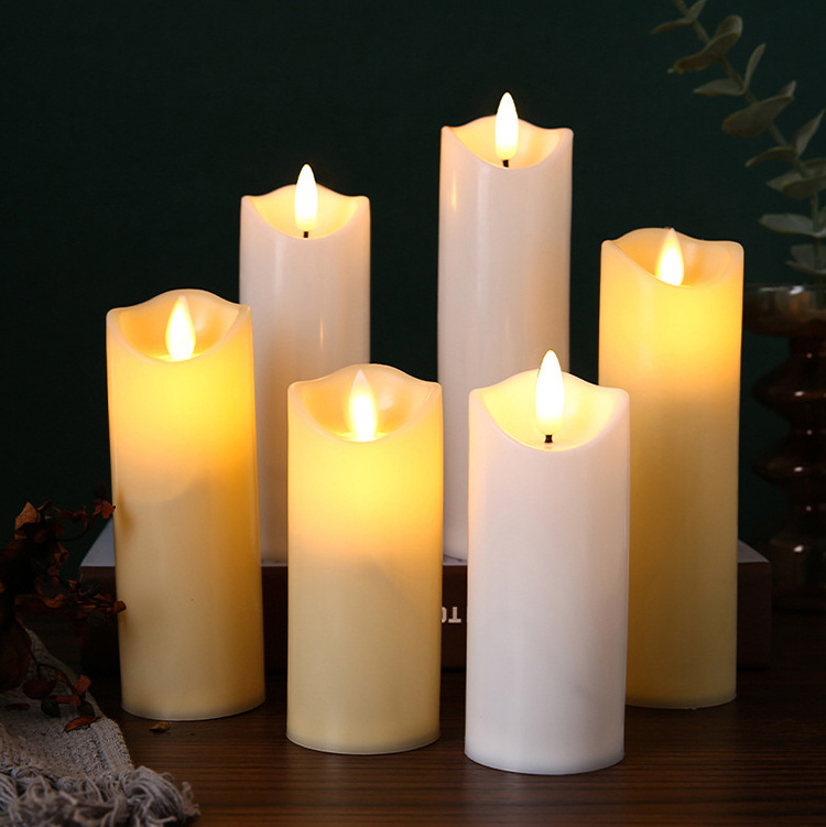 Wedding Decor Realistic Bright Christmas Flameless Led Tea Light Pillar Candles With Batteries