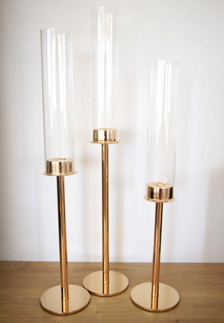 Gold Candle Stick Holder Metal Taper Votives Tube Candle Holder For Wedding Centerpieces