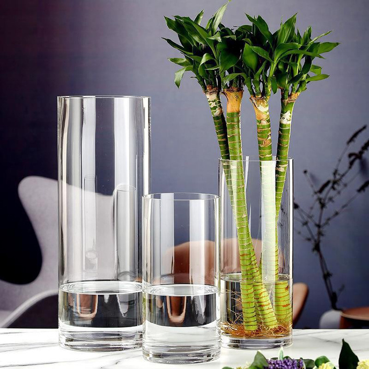 Modern Long Hurricane Glass Bottle Vase Clear Glass Bud Vase For Wedding Centerpieces