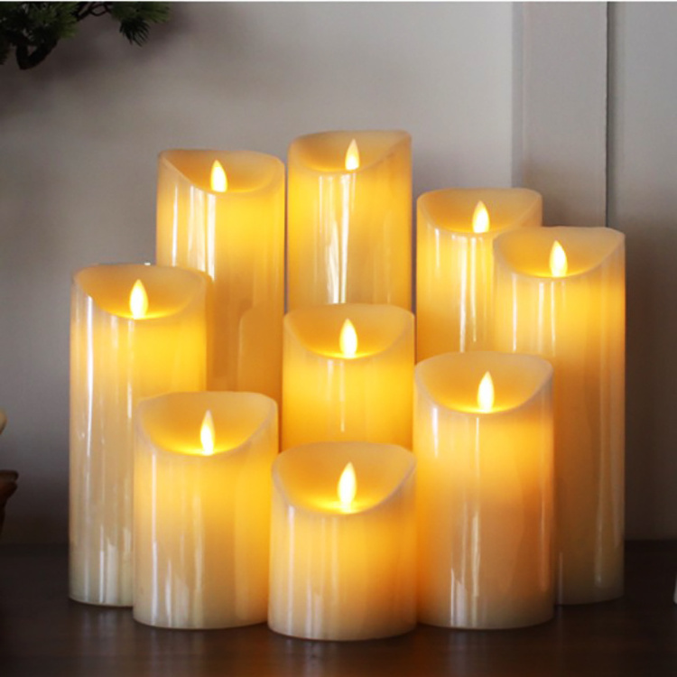 Home Decor Real Wax Ivory Flickering Flameless Led Pillar Candle With Moving Flame