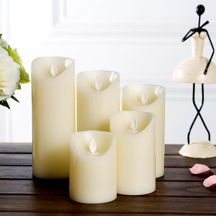 Home Decor Real Wax Ivory Flickering Flameless Led Pillar Candle With Moving Flame