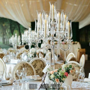 wedding supply wholesale cyrstal hurricane candle holders clear large candelabra 9 arms