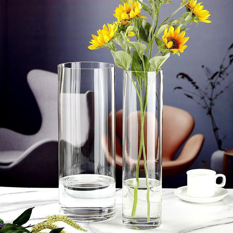 Modern Long Hurricane Glass Bottle Vase Clear Glass Bud Vase For Wedding Centerpieces