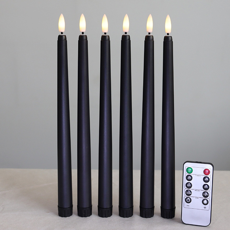 Holiday Lighting Long Plastic Realistic Bright Battery Black Flameless Led Taper Candles