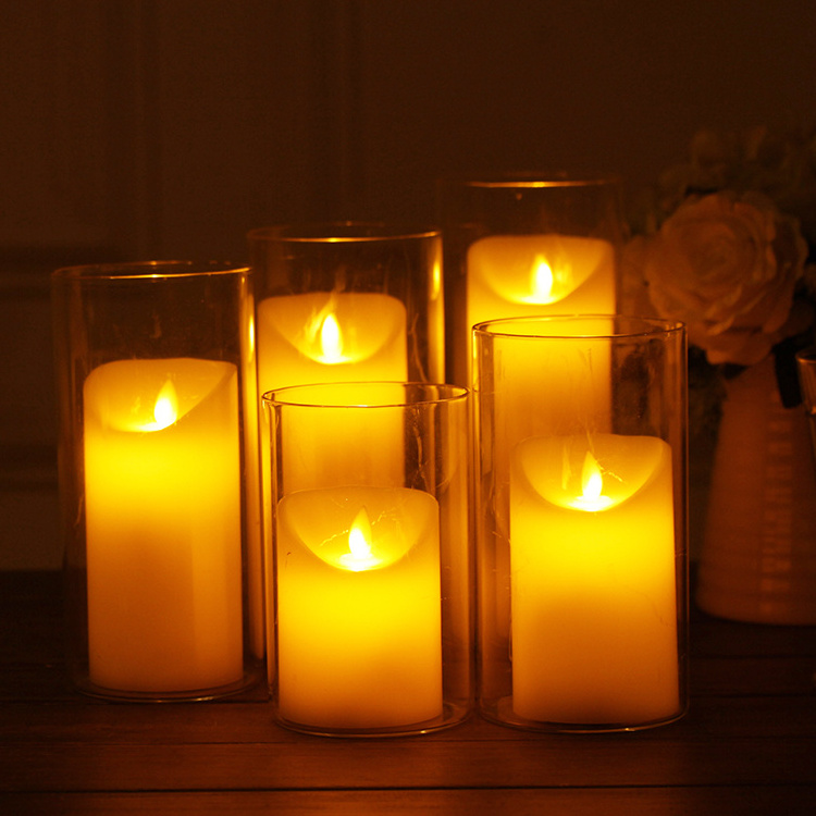 Home Decor Real Wax Ivory Flickering Flameless Led Pillar Candle With Moving Flame