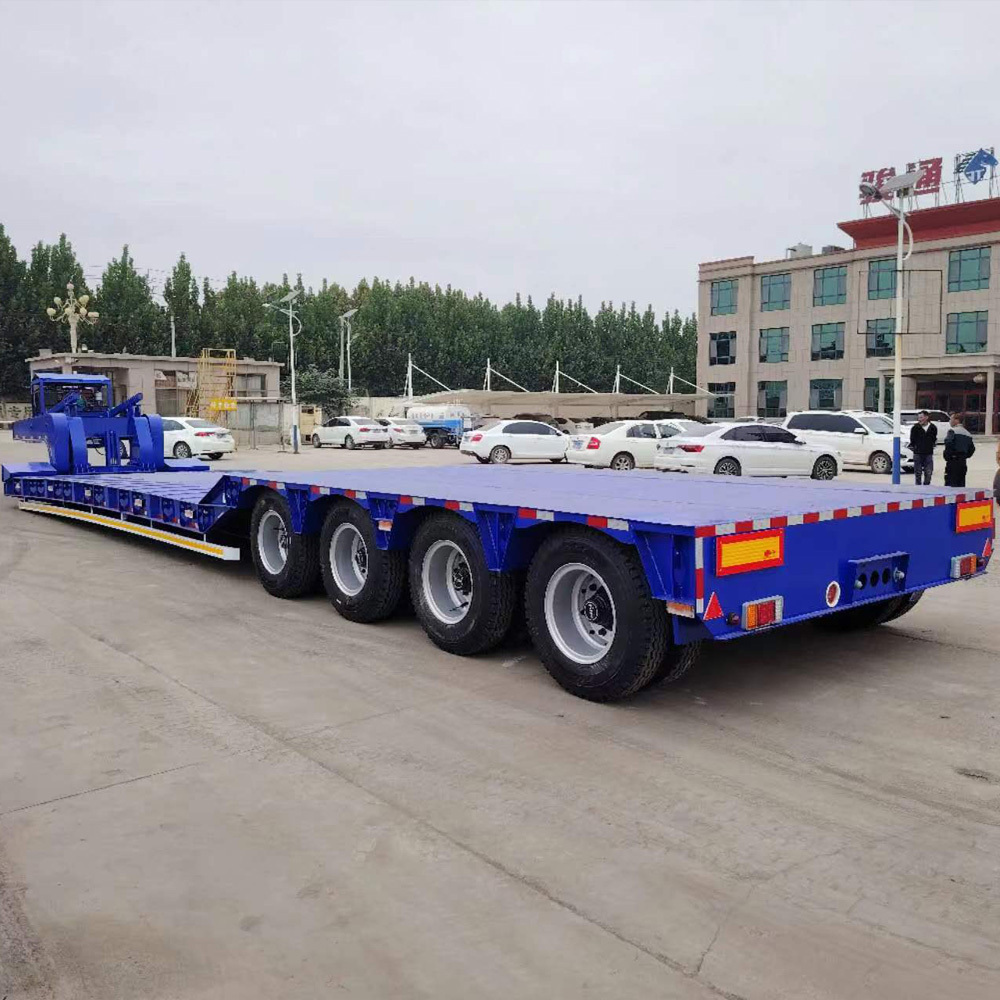 3 4 Axle Low Bed Semi 40Ft Container Transport Heavy Duty Equipment Extendable Lowboy Low Loader Trailer