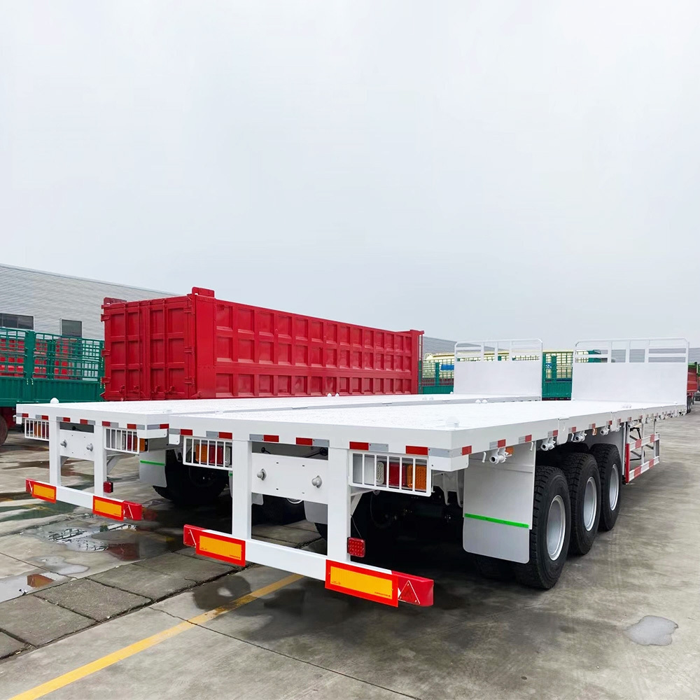 Factory Price 40ft 3Axles 30ton 40ton 60T Steel Flat Bed Semi-Trailer with 12 Locks Shipping Containers Africa Tractor Trucks