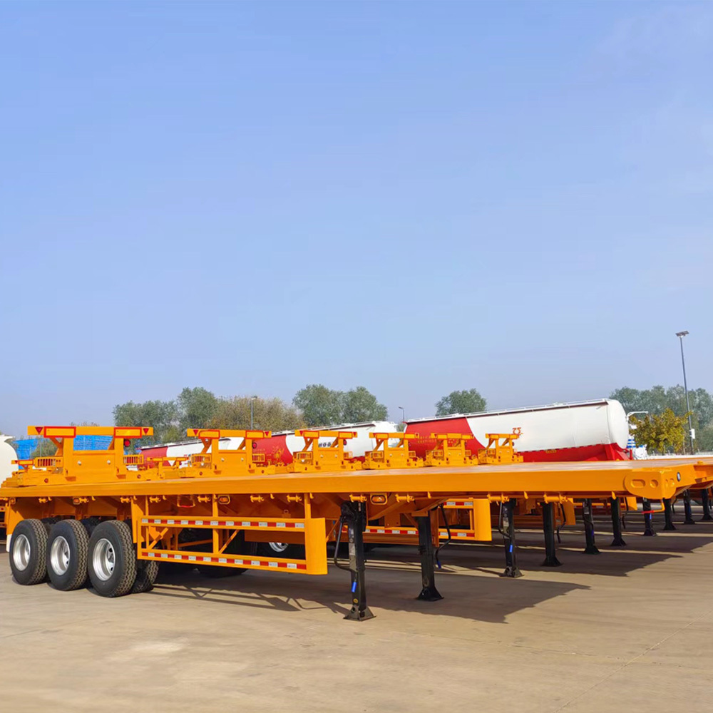 2024 Export 3 Axles  20ft 40ft Container Transportation 60-100Tons Flat Bed Flatbed Truck Semi Trailer