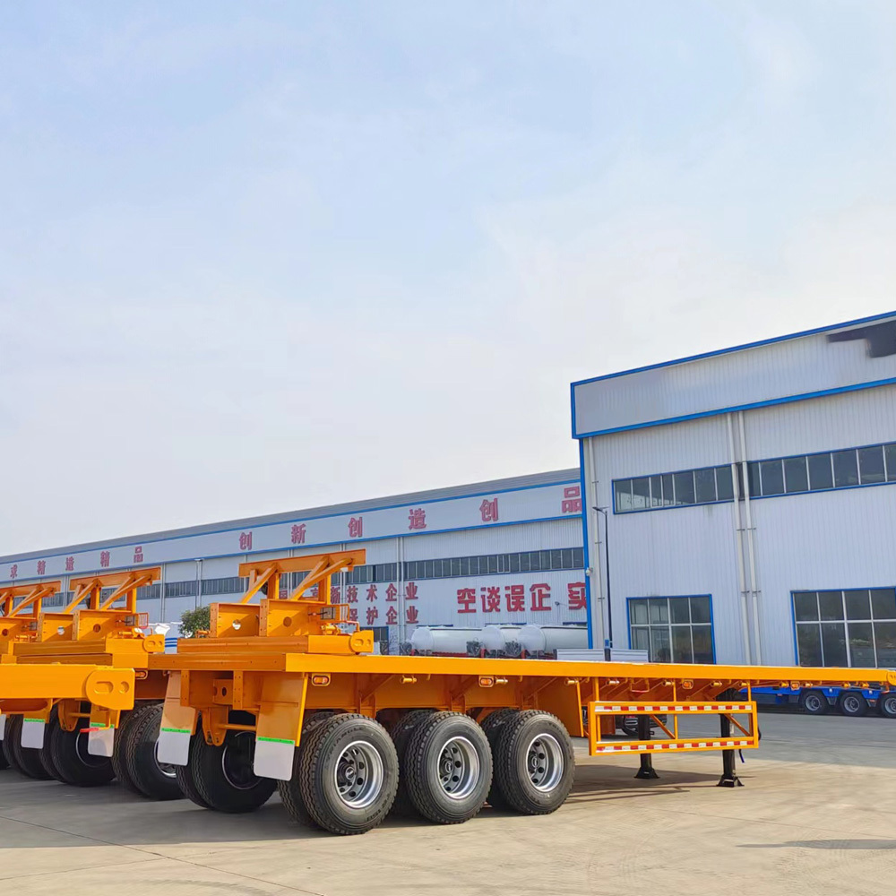 2024 Export 3 Axles  20ft 40ft Container Transportation 60-100Tons Flat Bed Flatbed Truck Semi Trailer