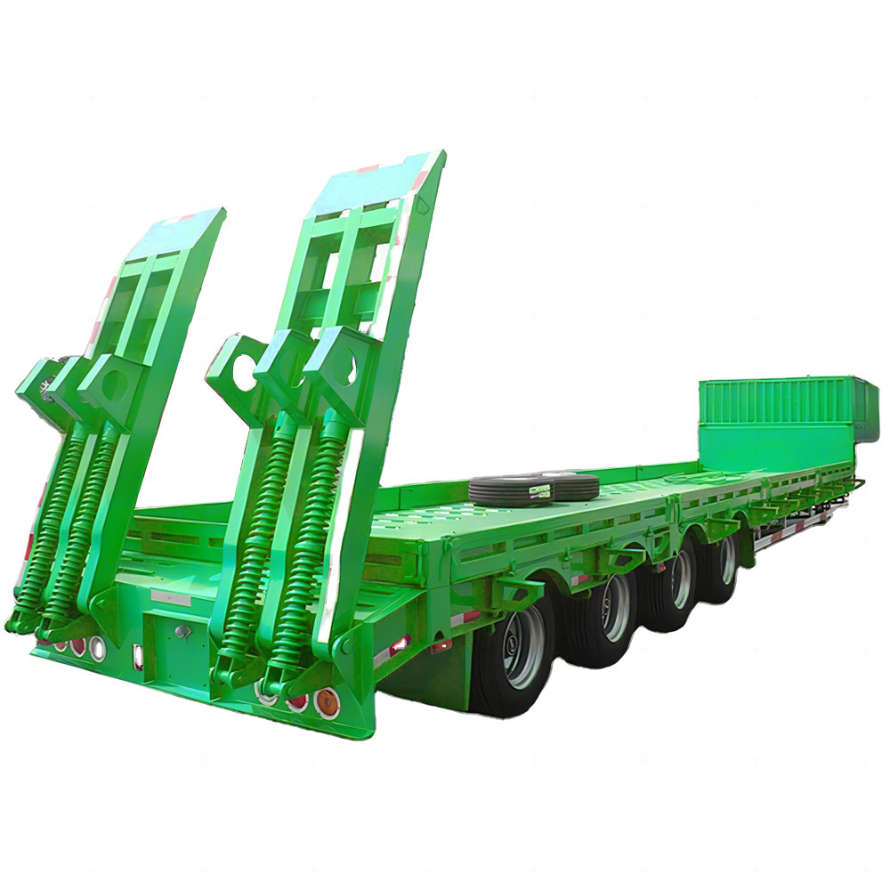 3 4 Axle Low Bed Semi 40Ft Container Transport Heavy Duty Equipment Extendable Lowboy Low Loader Trailer