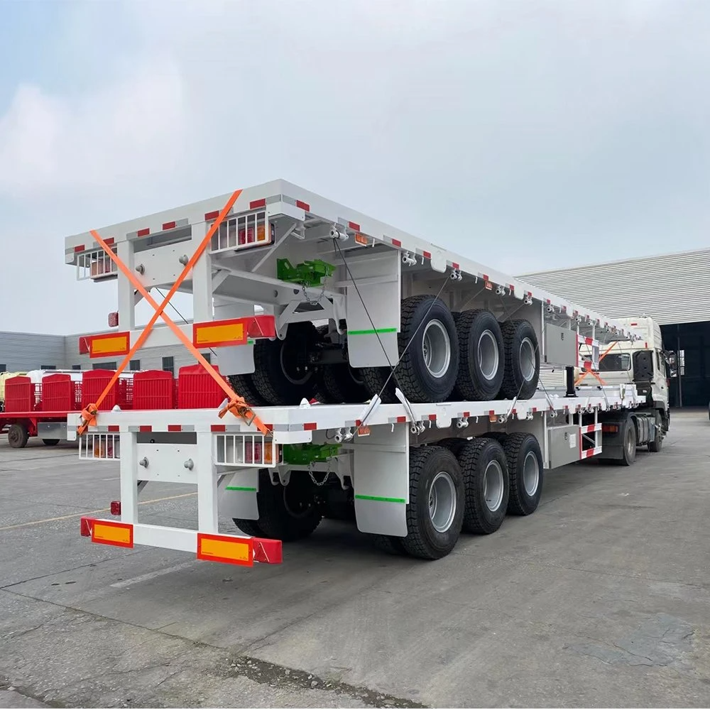 Flatbed Trailers 3 Axle 4 Axle 40T 60T Flat Bed Container Semi Trailer  For Container Shipping In Africa