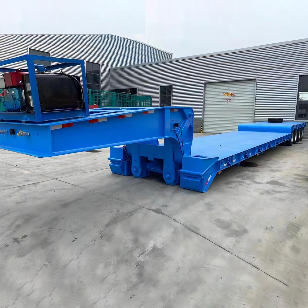 3 4 Axle Low Bed Semi 40Ft Container Transport Heavy Duty Equipment Extendable Lowboy Low Loader Trailer