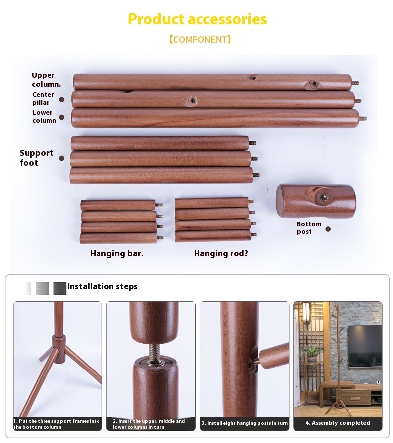 factory Choosing Corner Wooden Coat Rack solid wood standing simple coat rack Triangle Stand Clothes Hanging Living Room