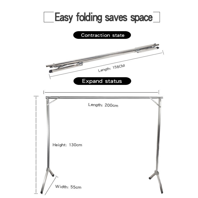 Single Pole Reinforced Stainless Steel Folding Floor Clothes Hanger  Household Supplies Save Space