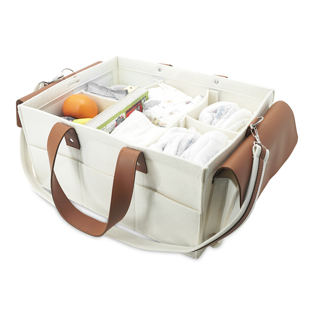 Durable White  Felt Baby Diaper Caddy Organizer Newborn Nursery Storage Bin and Car Organizer for Diapers and Baby Things