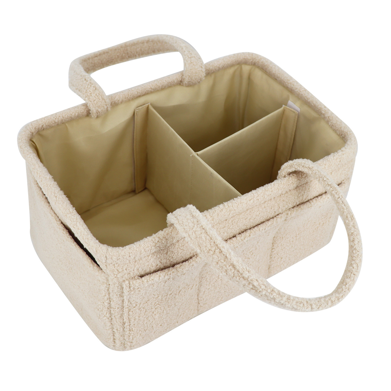 Portable Wholesale Nursery Baby Essentials Luggage Basket Khaki Teddy Fabric Diaper Caddy Travel Bag