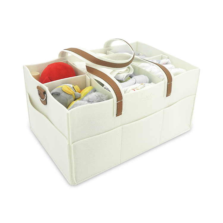 Baby essentials foldable felt diaper organizer basket with handles