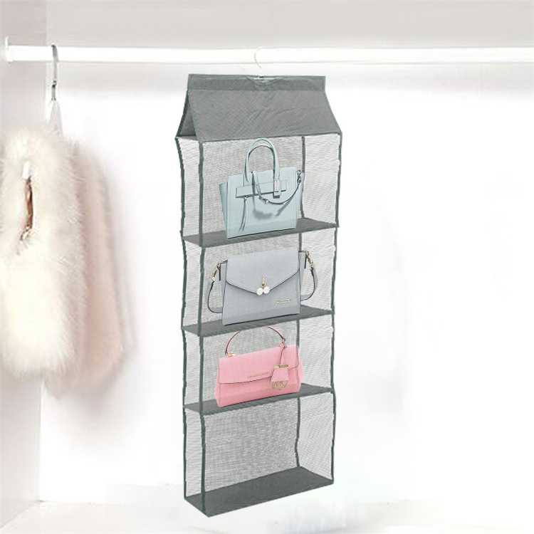 Household Storage 4 Shelf Multifunction Hanging Gauze Foldable Clothes Storage Bags Closet Organizer