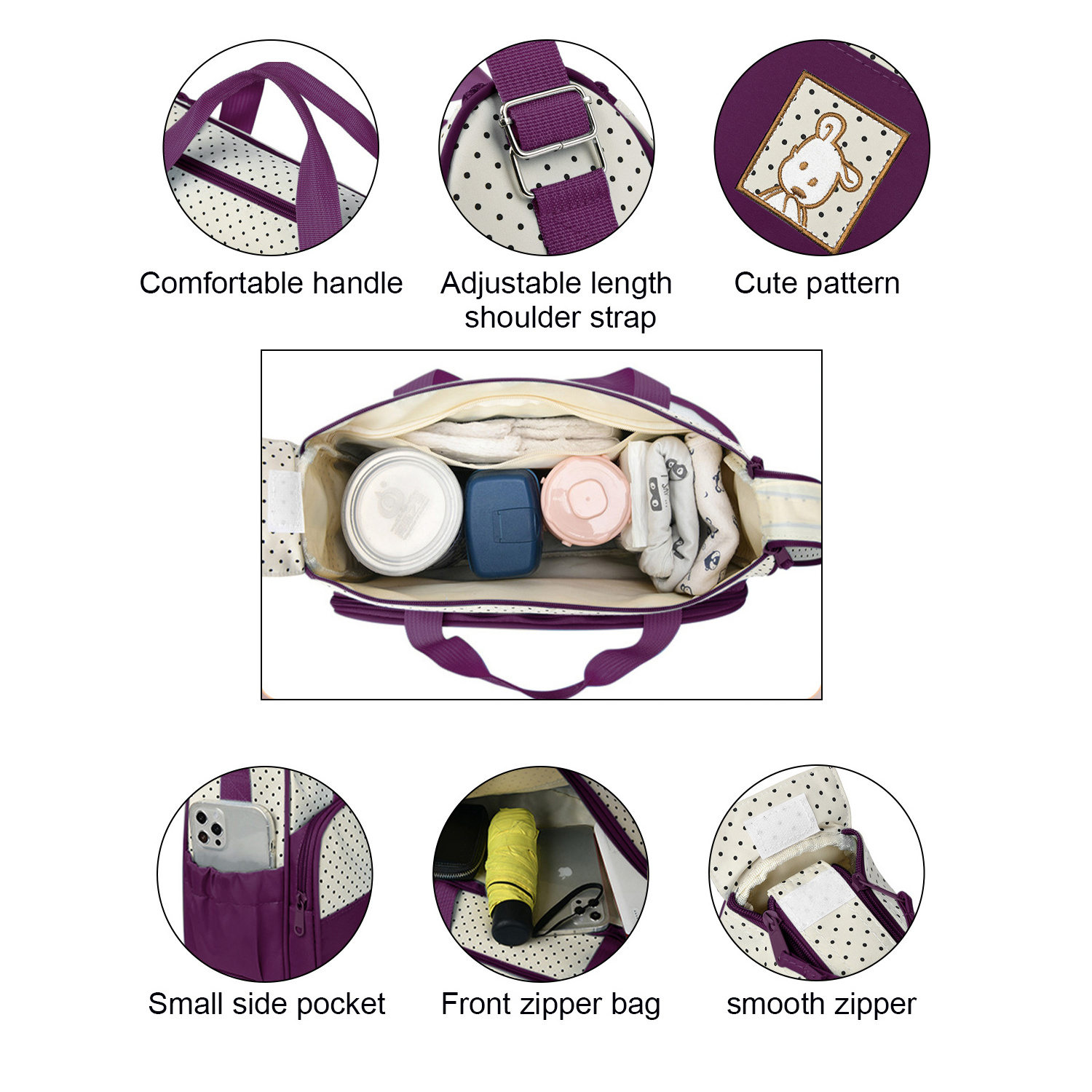 5 in 1 Baby Bag Large Mummy Bag Diaper Messenger Hospital Maternity Polyester Bag Multifunctional Handbag