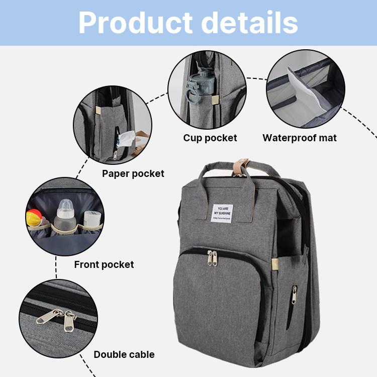 Portable Waterproof Mummy Back Pack Multifunctional Foldable Crib Baby Bed Large Capacity Diaper Bag With Changing Station