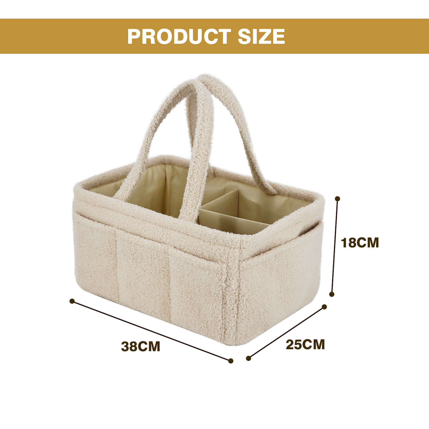 Portable Wholesale Nursery Baby Essentials Luggage Basket Khaki Teddy Fabric Diaper Caddy Travel Bag