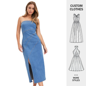 Custom Party Club Outfit Date Skinny Strapless Sleeveless Denim Dress Women Vintage Blue Elegant Denim Dresses Women