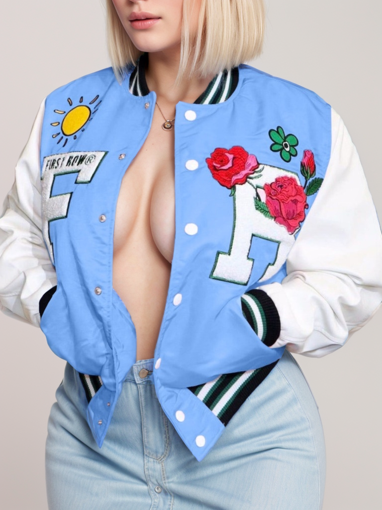 Custom Casual Chic Clothing Jackets 2024 New Pu Leather Sleeve Jersey Varsity Women Streetwear Embroidery Baseball Jacket