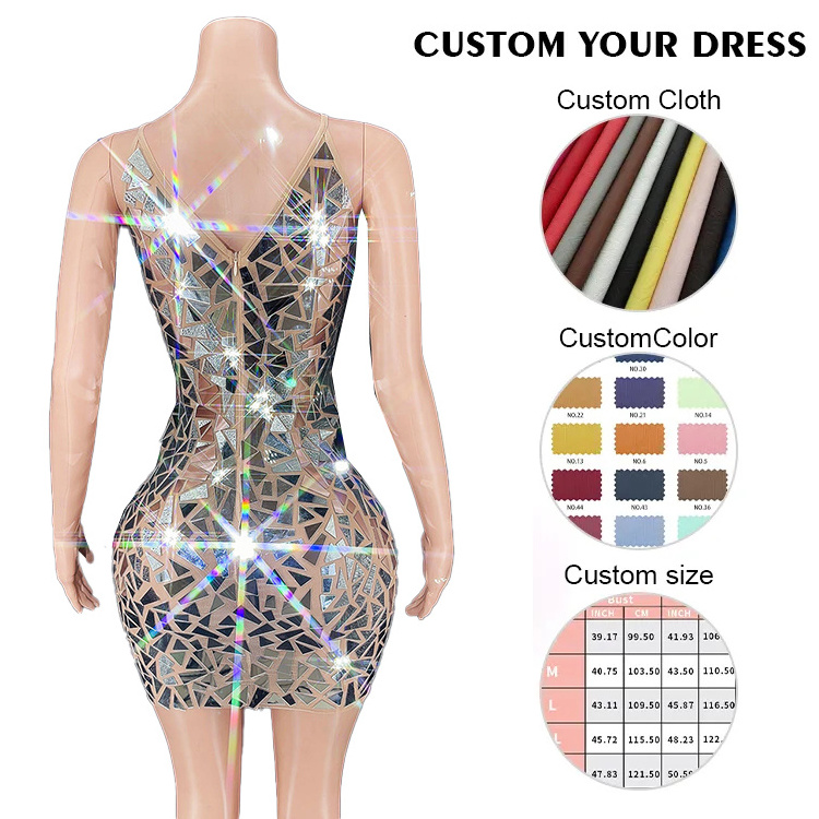 Hot Custom New Elegant Lady Hollow Off Shoulder Evening Dress Mini Round Neck Slim Temperament S-shaped Sequin Dress