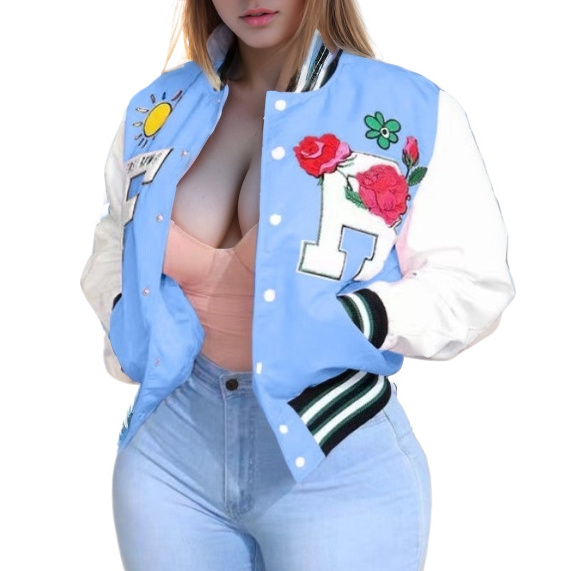 Custom Casual Chic Clothing Jackets 2024 New Pu Leather Sleeve Jersey Varsity Women Streetwear Embroidery Baseball Jacket