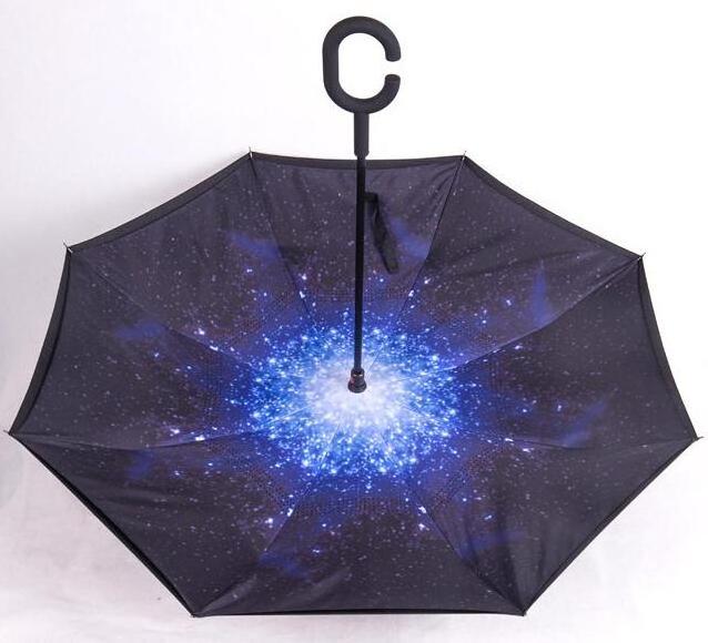 Magic C handle upside down folding reverse inverted double layer inside out umbrella for car