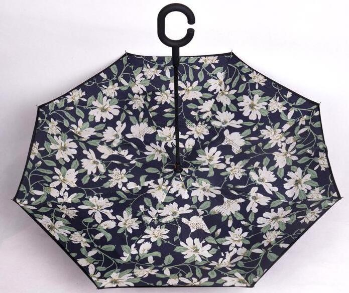 Magic C handle upside down folding reverse inverted double layer inside out umbrella for car