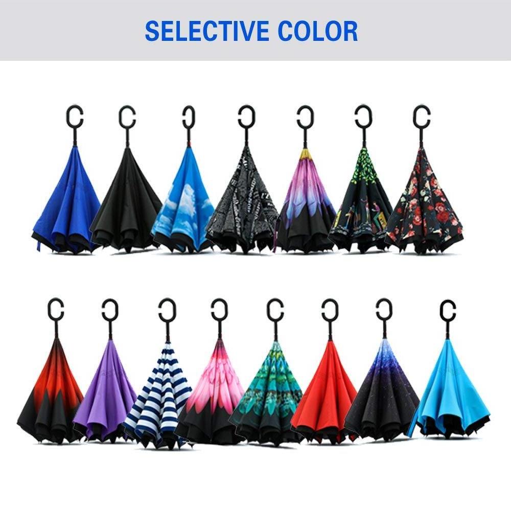 Magic C handle upside down folding reverse inverted double layer inside out umbrella for car