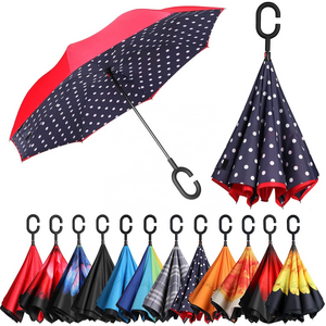 Wholesale Reverse Umbrella Inverted Umbrella Double Layers C Handle Manual open Umbrella for Car Custom Design Logo Printing