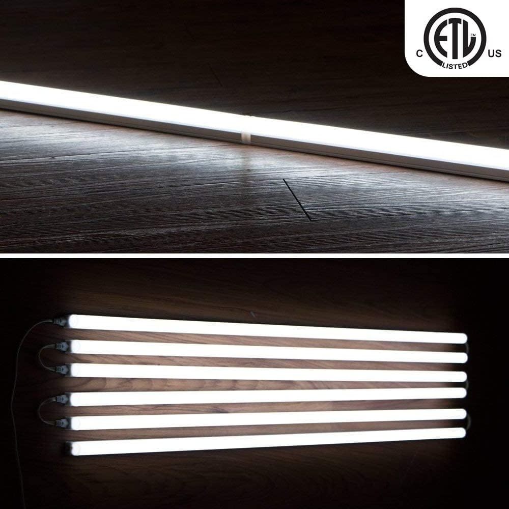 LED T5 Integrated Single Fixture, 4FT, 2200lm, 6500K Super Bright White, 20W Utility LED Shop Light