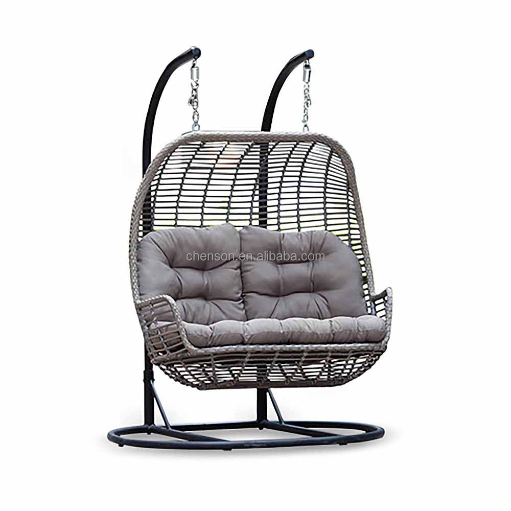 Heavy Duty Steel Frame Garden Double Swing for Adult Rattan Hanging Chair Love Seat